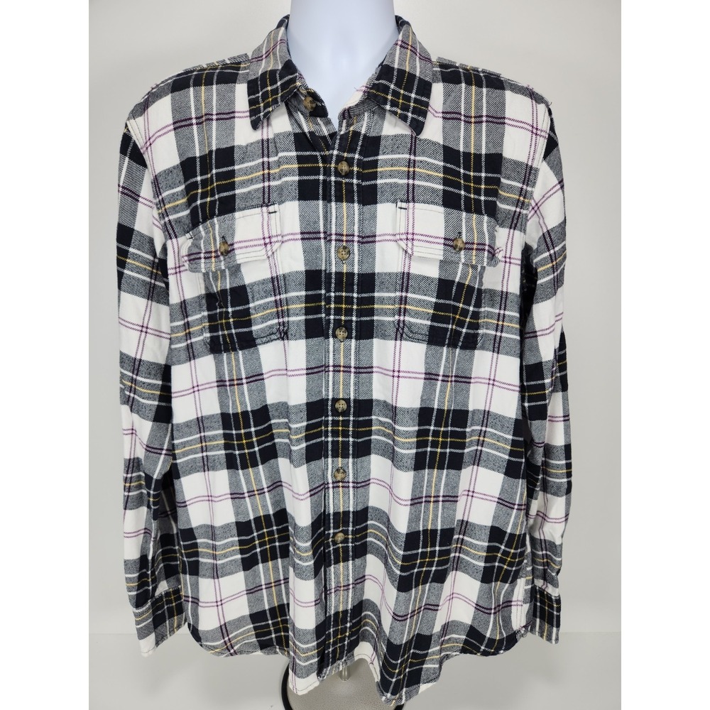 VTG Eddie Bauer Shirt Mens LT Black White Flannel Cotton Classic Fit Button-Down - Picture 2 of 10